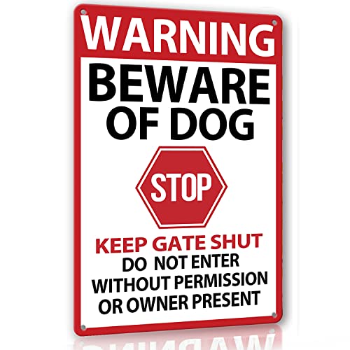 Beware of Dog Signs for Fence,Warning Tin Sign Beware of Dog,Do Not Enter,Home Kitchen Farm Garden Garage Wall Decor 12x8inch
