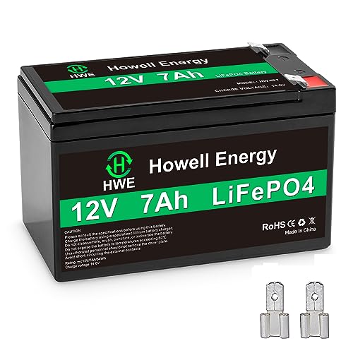 HWE 12V 7Ah Battery, 12V Lithium Battery, Deep Cycle 12V LiFePO4 Battery Built-in 15A BMS with F2 Terminal Offer 4000 Cycles Life, for Security System, Lighting, Solar Power,Fish Finder, and Speaker