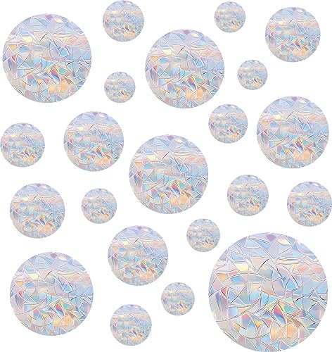 Shawula 36PCS Circle Window Clings - Anti-Collision Window Decals to Save Birds from Window Collisions,Non Adhesive Prismatic Vinyl Window Clings, Rainbow Stickers