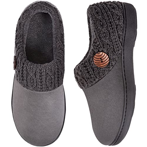 EverFoams Women's Warm Memory Foam House Shoes Indoor Outdoor Winter Slippers with Rubber Bottom (9-10 M US, Gray)