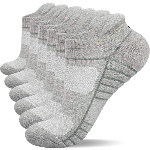 Lapulas Athletic Ankle Socks, Low Cut Cushioned Anti-Blister Running Tab Sports Socks for Men and Women 6Pairs (Gray, M)