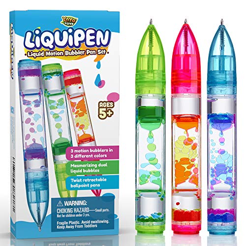 Yoya Liquipen - Liquid Motion Bubbler Pens Toy (3 Pack) - Writes Like a Regular Pen - Colorful Timer Pens Great for Stress and Anxiety Relief - Cool Fidget Toys for Kids and Adults