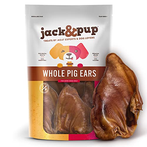 Jack&Pup Whole Pig Ears for Dogs - Extra Thick Large Pigs Ears - Premium Dog Pig Ear Treats - Natural Dog Pork Chews; Excellent Rawhide Alternative (10 Pack)