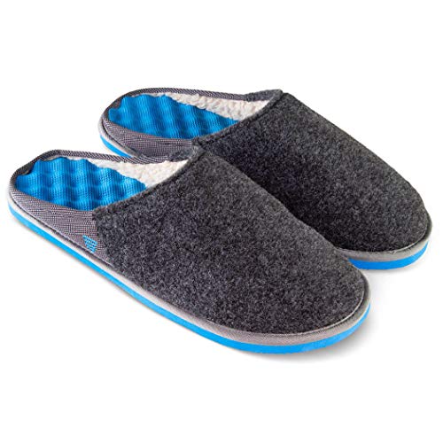 Gone For a Run PR Soles Recovery Slipper | Massaging Sherpa Lined Slipper | Gray & Blue | Women's 12 & Men's 11