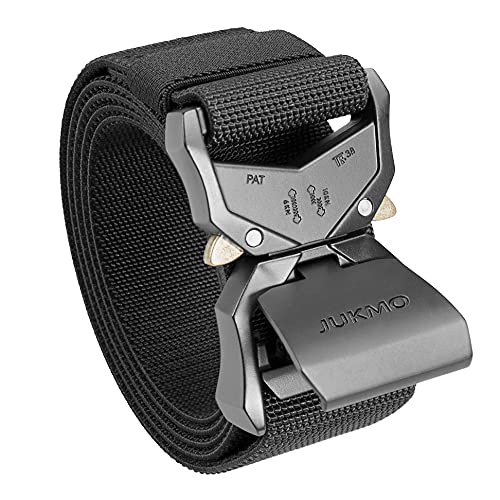 JUKMO Tactical Belt, Military Hiking Rigger 1.5' Nylon Web Work Belt with Heavy Duty Quick Release Buckle (Black, Small)