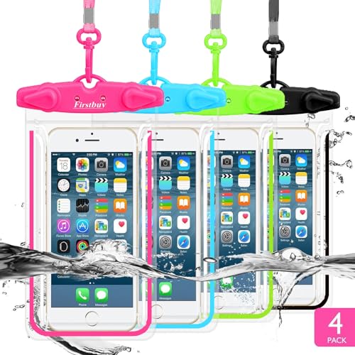 Universal Waterproof Phone Pouch, 4 Pack Waterproof Phone Lanyard Case Neck Strap Luminous Ornament Dry Bag for iPhone 15 14 13 Pro Max Plus Galaxy S24 S23 Google Note Water Games Protect up to 7.5‘’