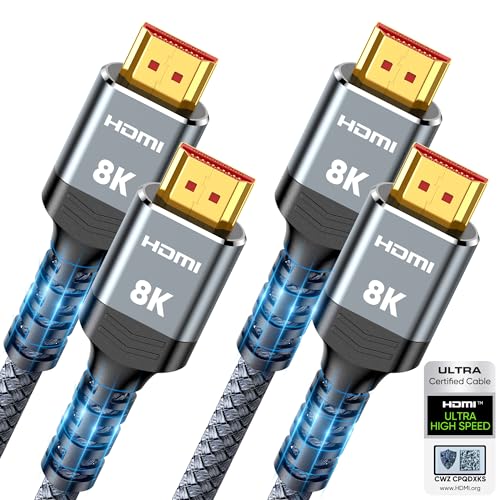 Highwings 10K 8K HDMI 2.1 Cable 2-Pack 6.6FT, Certified Ultra High Speed HDMI Cord, Support 4K@120Hz 8K@60Hz,Compatible with Roku TV/HDTV/PS5/Blu-ray
