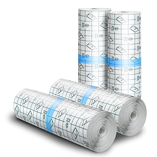 Tattoo Aftercare Waterproof Bandages, 6' x 4.4 Yard Tattoo Cover Up Tape, Tattoo Supplies Second Skin Transparent Film Healing Protective Clear Sterile and Safe Bandages 4 Rolls (6' x 1.1 Yard/Roll)