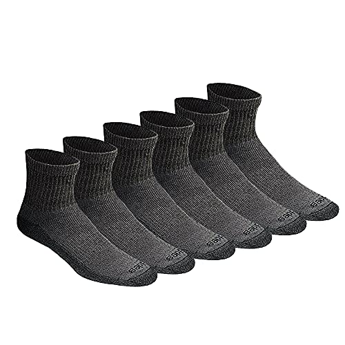 Dickies Men's Dri-Tech Moisture Control Quarter Socks (6, 12, 18, Charcoal (6 Pairs), Large