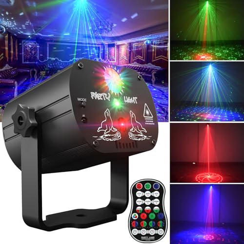 POCOCO DJ Disco Stage Party Lights, Sound Activated Laser Light RGB Flash Strobe Projector with Remote Control for Christmas Halloween Decorations Karaoke Pub KTV Bar Dance Gift Birthday Wedding