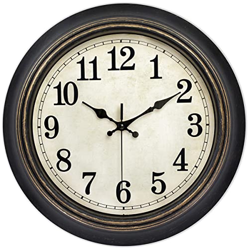45MinST 14 Inches Retro Wall Clock, Silent Non Ticking Battery Operated Movement, Home/Wall Decor, Easy to Read, Decorate Bedroom/Living Room/Office with Arabic/Roman(Arabic)