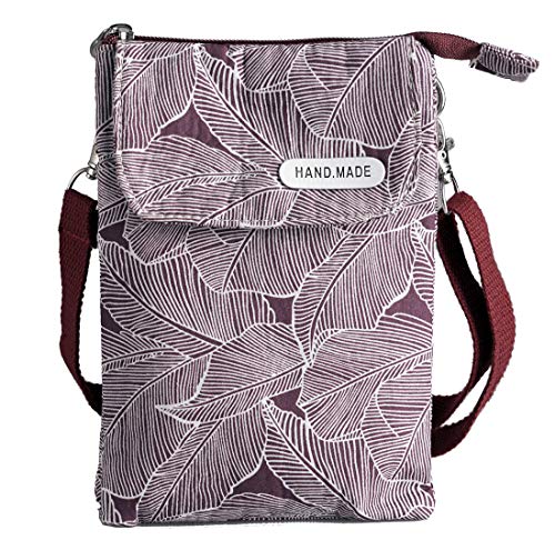 Roomy Cell Phone Purse Wallet Canvas Small Crossbody Purse Bags with Shoulder Strap For Women teen girlsl (A-Wine red/purple leaves)