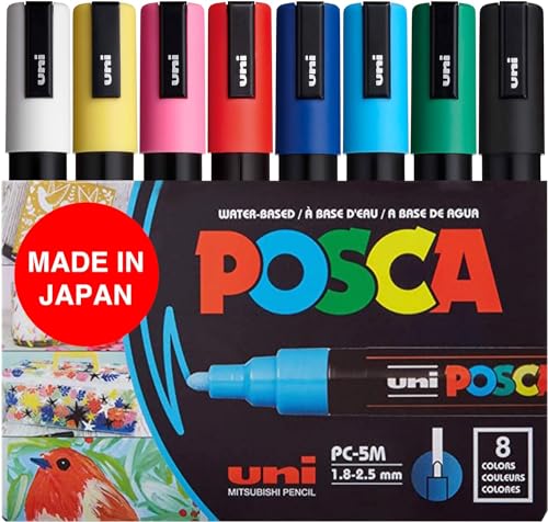 8 Posca Paint Markers, 5M Medium Markers with Reversible Tips, Marker Set of Acrylic Paint Pens | Posca Pens for Art Supplies, Fabric Paint, Fabric Markers, Paint Pen, Art Markers