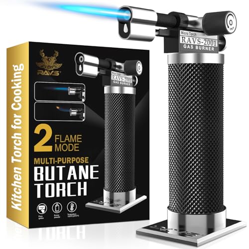 ravs Butane Torch Lighter, DUAL Flame Mode Kitchen Torch Cooking Torches, Blow Torch lighters butane refillable, Mini Torch Micro Torch, Gifts for Men Unique, Soldering Torch (Butane is Not Included)