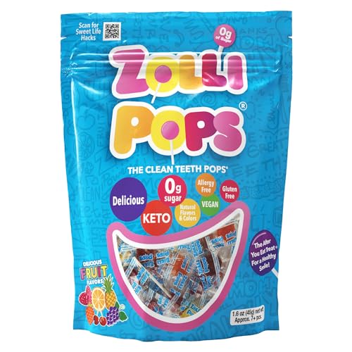 Zollipops Clean Teeth Lollipops, Anti Cavity, Sugar-Free Candy, Natural Fruit Flavor Variety, 1.6oz - A Variety of Fruit Flavors for a Wholesome and Dental-Friendly Snack
