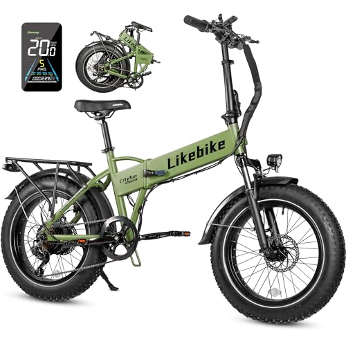 Likebike Cityfun Folding Electric Bike Adults,500W Motor Ebike with 20' x 4.0' Fat Tire,60 Miles,48V 10.4Ah Removable Battery Hidden,Electric Mountain Bike,UL 2849 Certified,Commuting E-Bike,7-Speed