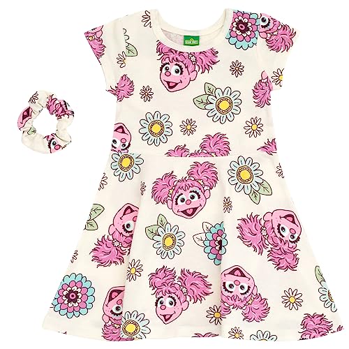 Sesame Street Abby Cadabby Infant Baby Girls French Terry Skater Dress and Scrunchie White 24 Months