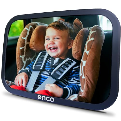 Onco Baby Car Mirror Rear Facing - Double Award-Winning Car Mirror for Baby, 100% Shatterproof Baby Mirror for Car Journeys, Shakeproof Car Seat Mirror for Baby Rear Facing, Universal Car Mirror Baby