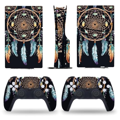 AoHanan Dream Catcher Feathers 5 Slim Skin Console and Controller Accessories Cover Skins Anime Vinyl Cover Sticker Full Set Only for 5 Slim Disc Edition