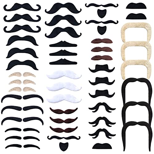 Yaveron 48 Pieces Fake Mustaches Novelty Self Adhesive Fake Mustache Set for Performance Masquerade Halloween Party Supplies