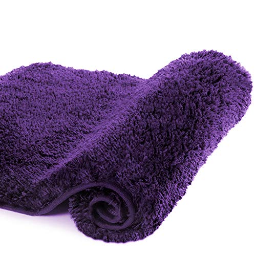 Walensee Non Slip Bath Mat for Bathroom (16 x 24, Dark Purple) Water Absorbent Soft Microfiber Shaggy, Machine Washable Thick Plush Bath Rugs for Shower