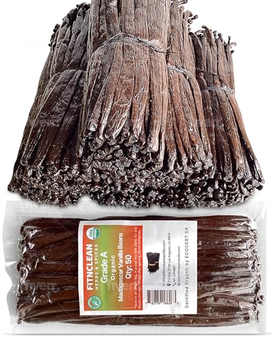 50 Organic Grade A Madagascar Vanilla Beans. Certified USDA Organic for Extract and all things Vanilla by FITNCLEAN VANILLA. ~5' Bulk Fresh Bourbon NON-GMO Pods.