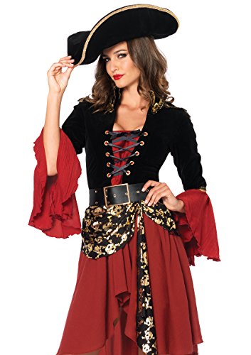 Leg Avenue Women's 2 Pc Cruel Seas Pirate Captain Dress Costume, Black/Burgundy, Medium