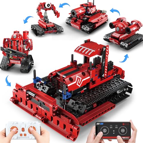 BEHOWL Technique Car Building Blocks Set, Science Kits for Kids Age 8-12, STEM 5in1 Remote & APP Control Tracked/Robot/Bulldozer/Tank, Building Toy Gifts for Boys Girls 8-16, (495 PCS)