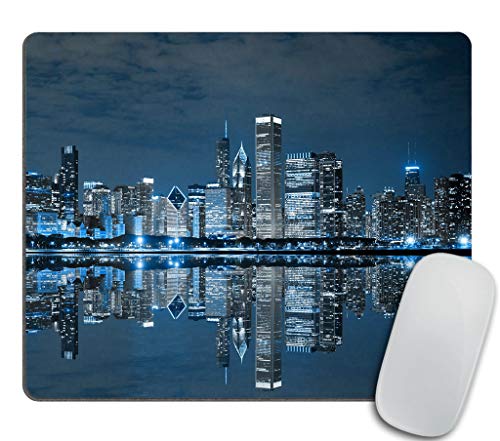 Gaming Mouse Pad Custom Design,Chicago Skyline Mouse pad City Print Photo Rectangle Non-Slip Rubber Mousepad 9.5 X 7.9 Inch (240mmX200mmX3mm)