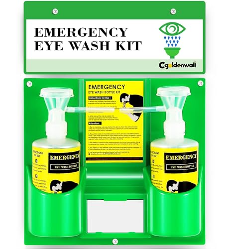 CGOLDENWALL Eye Wash Station Portable Eye Wash Kit for Emergency, Wall Mounted Eyewash Station, 16.09oz Capacity per Bottle, with Mirror & Emergency Sign, Safety Material, NO Solution