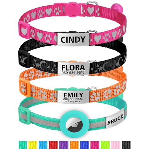 TagME Cat Collar with Name Tag, Personalized Reflective Cat Collar Breakaway, Pet Collar with Silent Slide On ID Tags for Boy and Girl Kitten/Cat