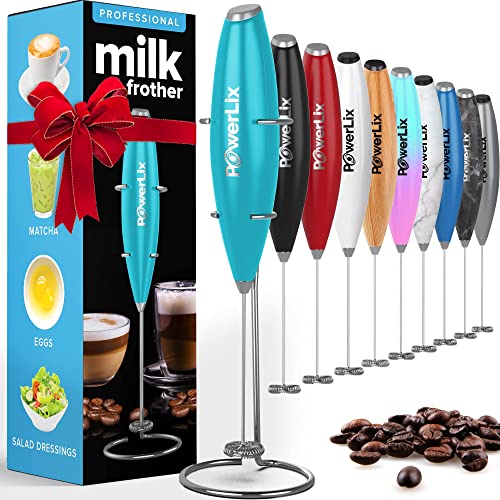 PowerLix Milk Frother Handheld Battery Operated Electric Whisk Beater Foam Maker For Coffee, Latte, Cappuccino, Hot Chocolate, Durable Mini Drink Mixer With Stainless Steel Stand Included-SB