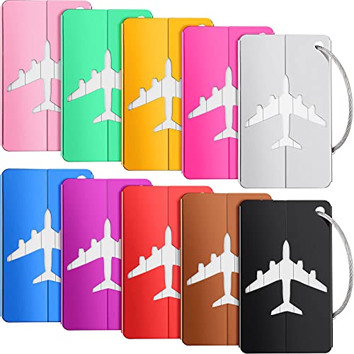 10 Pieces Luggage Tags Business Card Holder Aluminium Metal Travel ID Bag Tag for Travel Luggage Baggage Identifier (Mixed Colors)