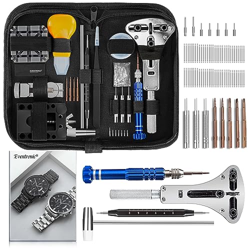 Eventronic Watch Repair Kit, Professional Watch Battery Replacement Tool, Watch Link & Back Removal Tool, Spring Bar Tool Set with Carrying Case for Men Women