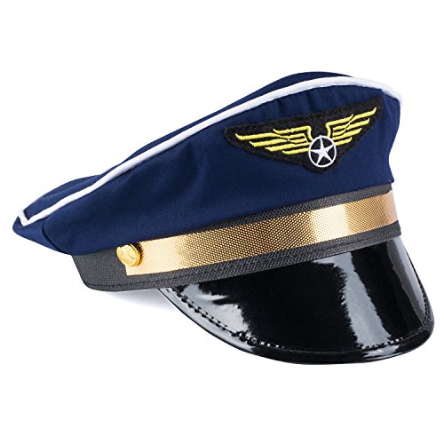 Captain Pilot Hat - Captain Pilot Hat In Dark Blue With Golden Emblem For Costume