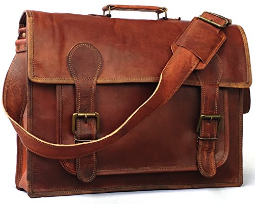 18 Inch Vintage Handmade Leather Travel Messenger Office Crossbody Bag Laptop Briefcase Computer College Satchel Bag For Men And Women