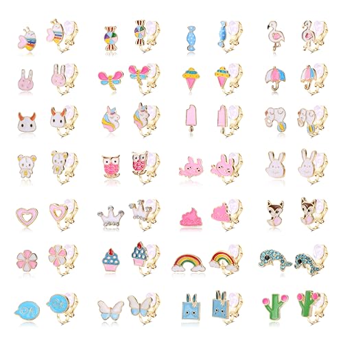 FUNRUN JEWELRY 28 Pairs Clip On Earrings for Non Pierced Ears Cute Assorted Earrings Set for Women Mixed Color Non-Piercing Earrings Pack,Age:Over 3 years old