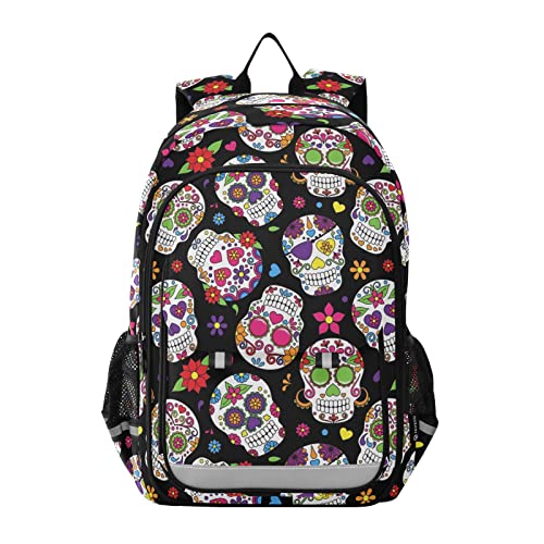 ALAZA Day Of The Dead Sugar Skull Halloween Laptop Backpack Purse for Women Men Travel Bag Casual Daypack with Compartment & Multiple Pockets