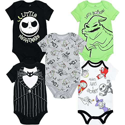 Disney Nightmare Before Christmas Jack Skellington Sally Newborn Baby Boys 5 Pack Bodysuits Multi 0-3 Months