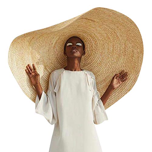 MEANIT Womens Sun Straw Hat Oversized Wide Brim Summer Hat Foldable Roll up Floppy Beach Hats Cap Packable for Travel (A Color XXL 100cm/90cm)
