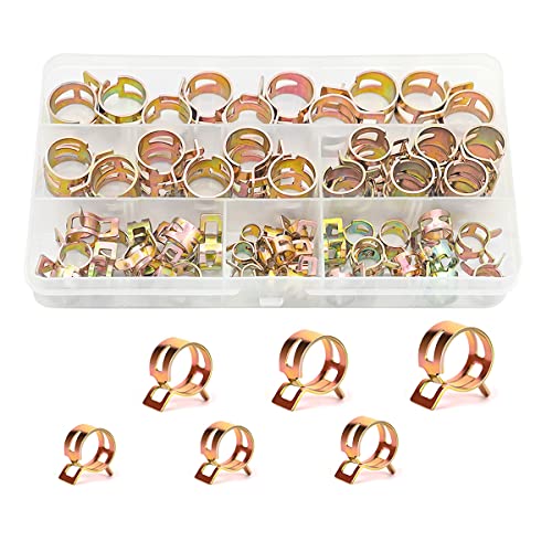 BELOMI 60Pcs Spring Hose Clamp Assortment kits, Fuel Line Silicone Vacuum Hose Pipe Clamp, Low Pressure Air Tube Clamps Fastener, Spring Band Type Action Hose Clamps Pipe Clamp