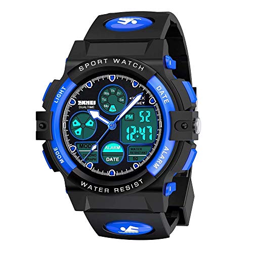 Cofuo Kids Watches Boys for 5-12 Year Old, Analog-Digital Sports Waterproof Watch, Unisex, PU Resin Band, Blue