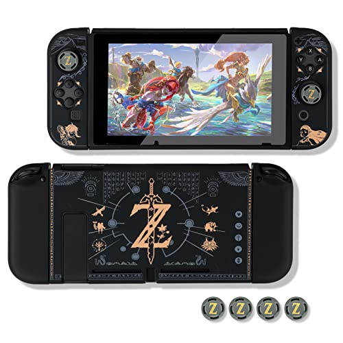 Dockable Protective Case Compatible with Switch, Hard Shell Case cover for Switch and Joy-Con Controllers with 4 Thumb Grips,Zelda Switch Carrying Case (The Legend of zelda)
