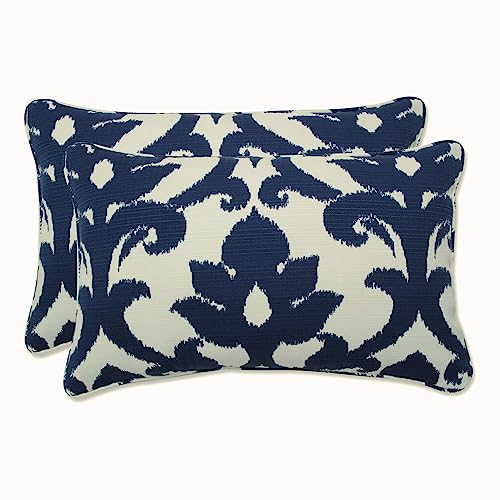 Pillow Perfect Damask Indoor/Outdoor Accent Throw Pillow, Plush Fill, Weather, and Fade Resistant, Lumbar - 11.5' x 18.5' , Blue/White Basalto, 2 Count