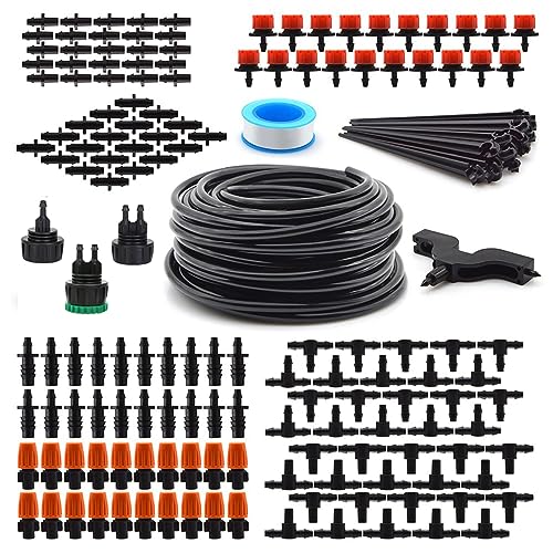 Flantor Drip Irrigation Kit, Garden Irrigation System 1/4' Blank Distribution Tubing Watering Drip Kit/DIY Saving Water Automatic Watering System for Garden, Greenhouse, Flower Bed, Patio, Lawn