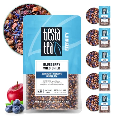 Tiesta Tea - Blueberry Wild Child, Blueberry Hibiscus Herbal Tea, Premium Loose Leaf Tea Blend, Non-Caffeinated Fruit Tea, Make Hot or Iced Tea & Brews Up to 25 Cups - 1.8oz Resealable Pouch