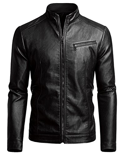 Fairylinks Men's Casual Faux Leather Jacket, Black, X-Large