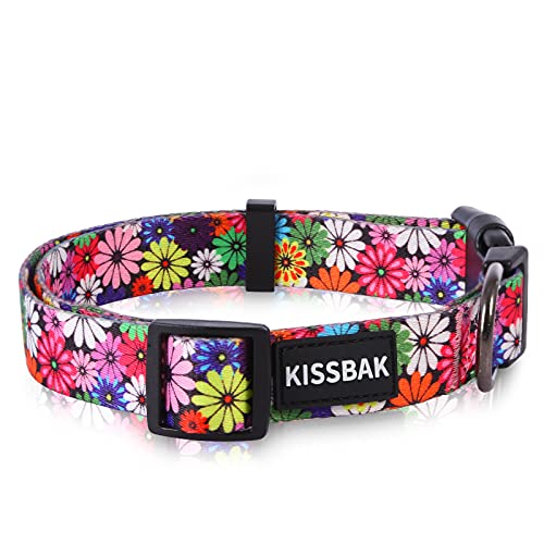KISSBAK Dog Collar for Medium Dogs - Special Design Cute Girl Dog Pet Collar Soft Adjustable Fancy Floral Girl Puppy Dog Collars (M, Sunflower)