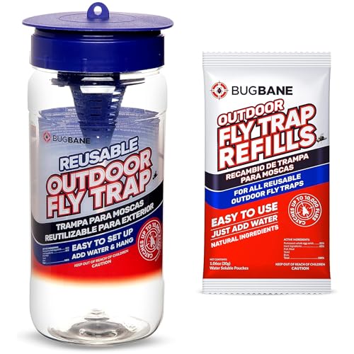 Reusable Outdoor Fly Traps with Natural Fly Magnet Bait Refill. Flies Trap Outdoor Reusable Fly Trap Jar Fly Catchers Outdoor Fly Bait Fly Bags Flytraps Stable Fly Trap Bait