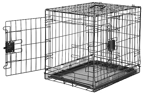 Amazon Basics - Durable,Foldable Metal Wire Dog Crate with Tray, Double Door, Divider, 24 x 18 x 20 Inches, Black